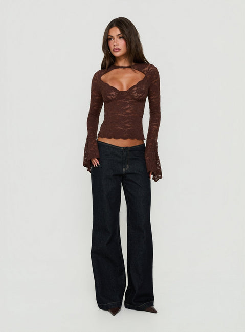 Karmel Lace Long Sleeve Top Brown