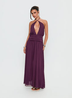 Catherina Blouson Halter Maxi Dress Deep Purple