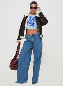 Faux leather jacket Classic collar, exposed zip fastening, twin pockets, buckle detail