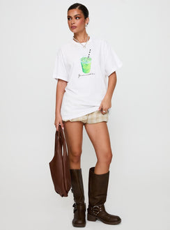 front view of model wearing Princess Polly Love You So Matcha Graphic Top White Half Sleeves Crew Neck 