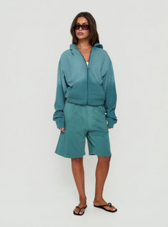 AT Zip Through Oversized Hoodie Washed Teal