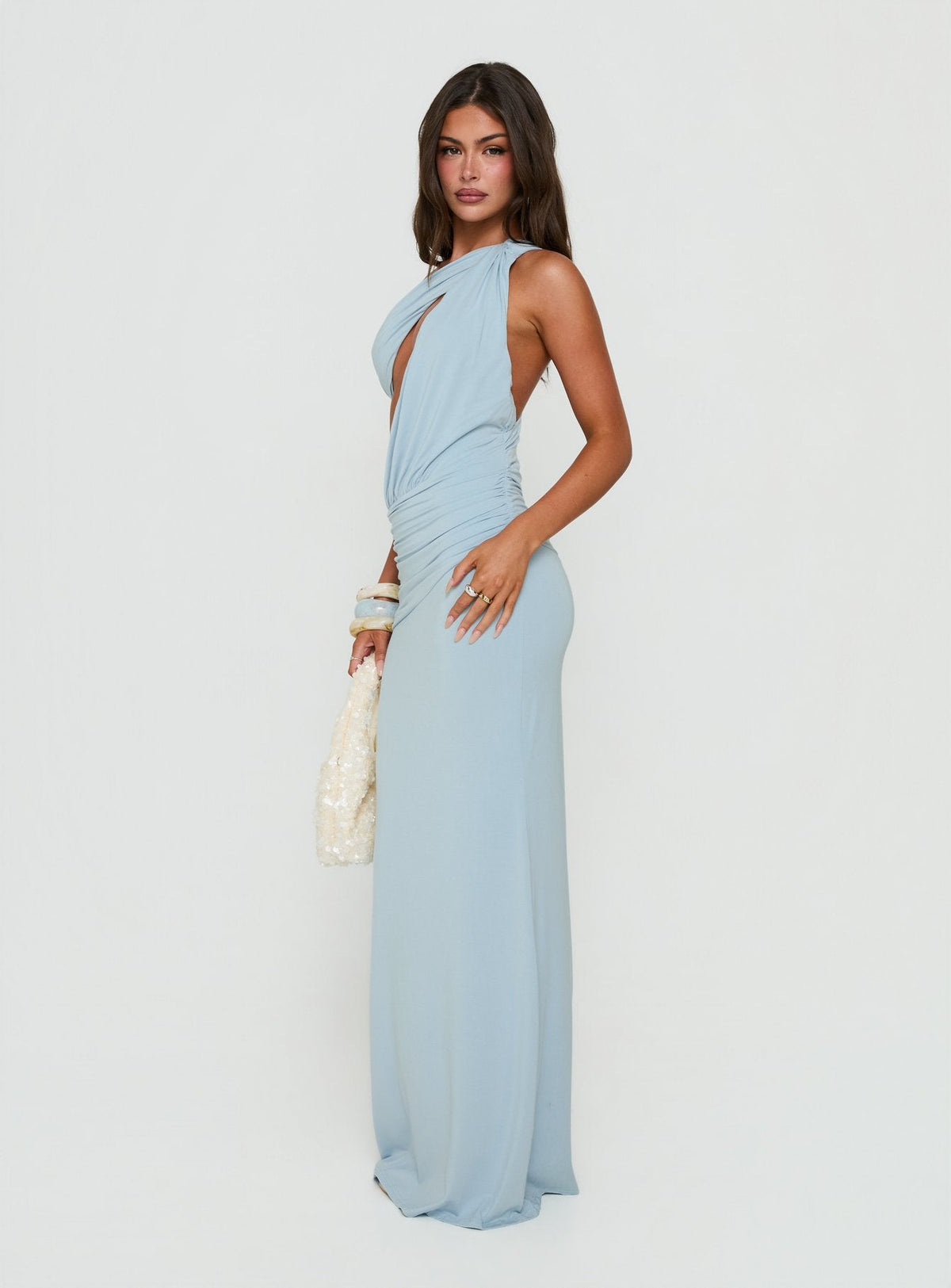 Loletta Draped One Shoulder Maxi Dress Soft Blue