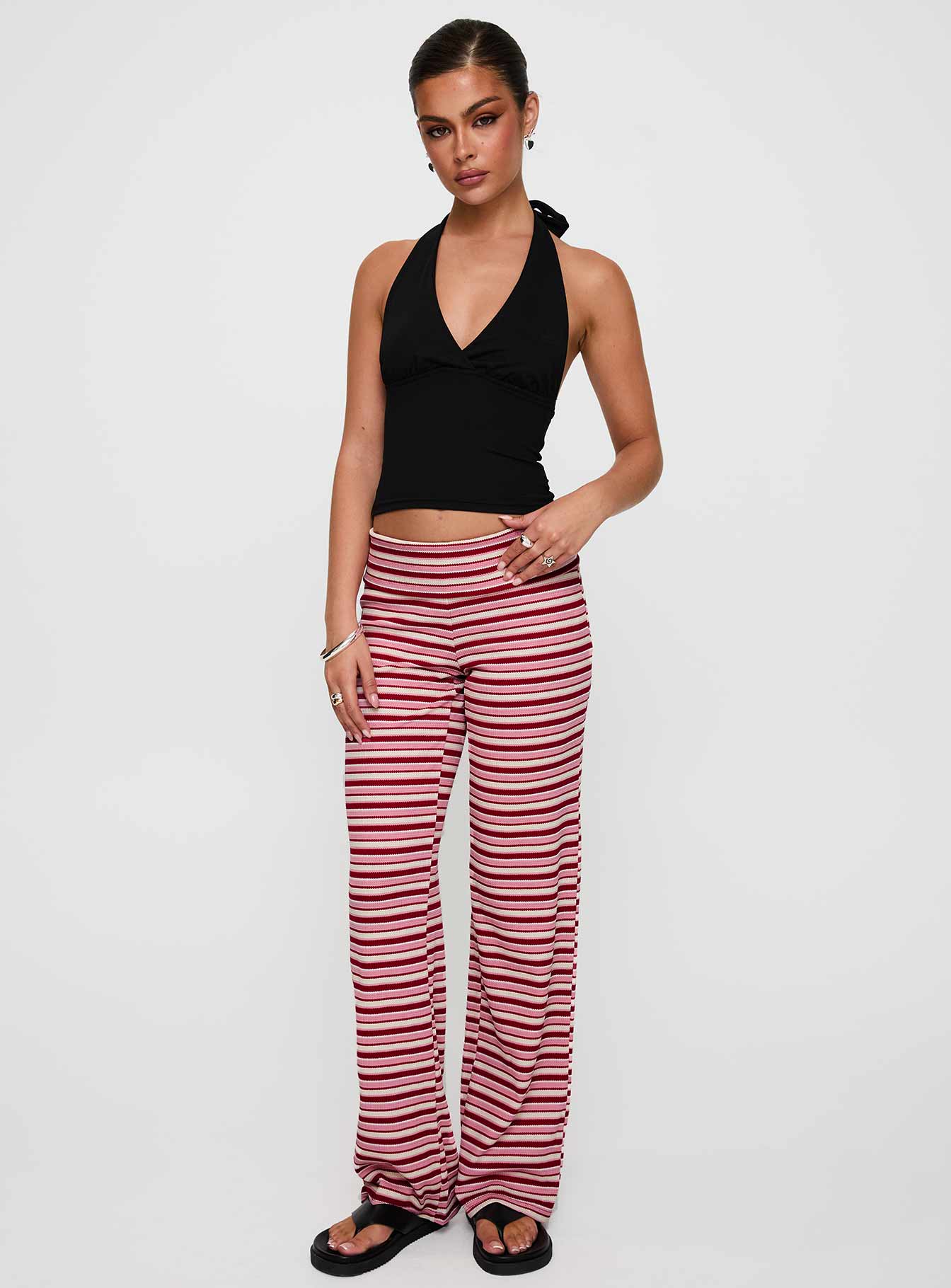 front view of model wearing Princess Polly Dreamgirl Folded Pant Pink Multi Mid Rise Pants 