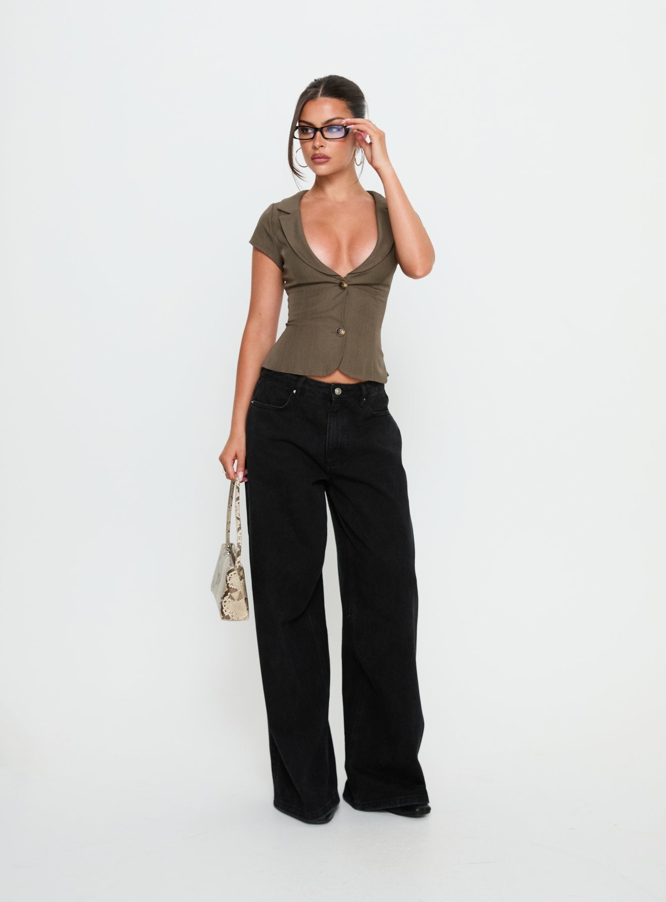 Alexandrea Plunge Tie Up Top Brown Marle