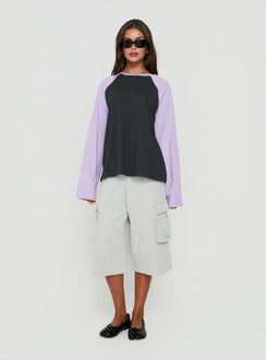 Settle Down Long Sleeve Raglan Top Lilac / Dark Grey