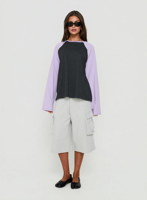 Settle Down Long Sleeve Raglan Top Lilac / Dark Grey