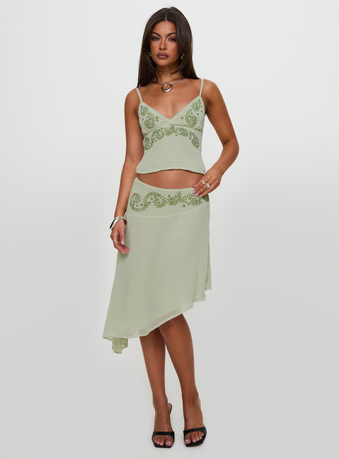 Pappilion Asymmetrical Midi Skirt Sage Petite