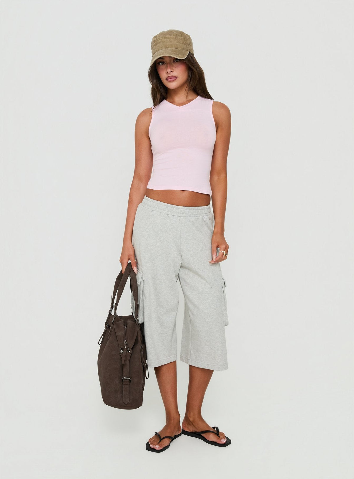 Camrynn High V Boxy Tank Top Pink