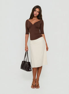 Such Delight Linen Midi Skirt Oatmeal