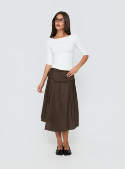 Ginella Pleated Tie Side Midi Skirt Brown Check