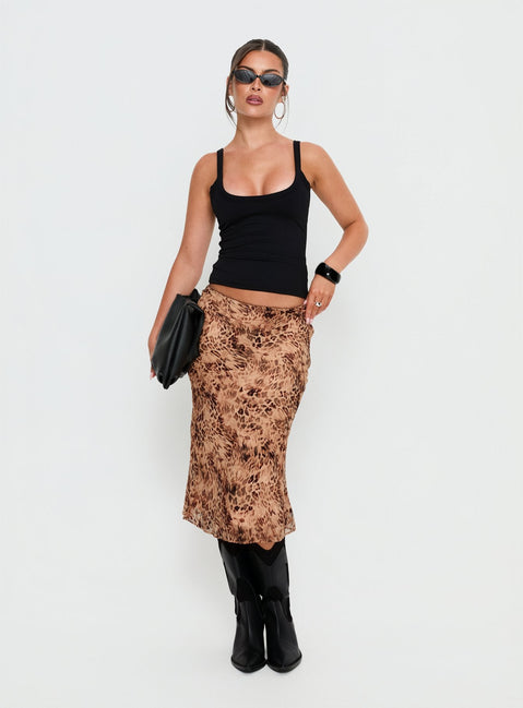Sydni Midi Bias Cut Skirt Leopard