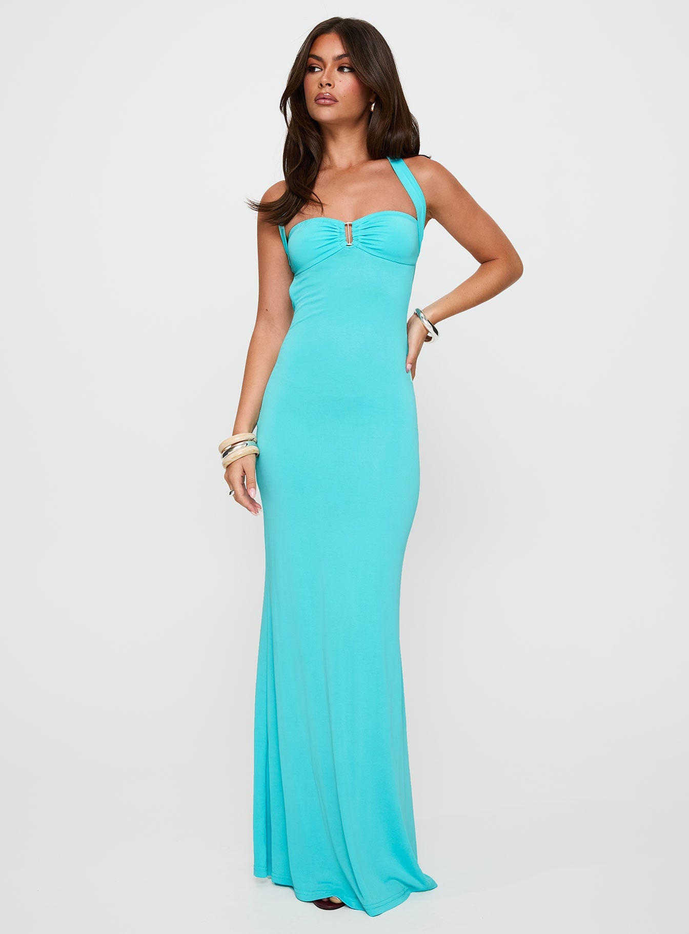 Anasofia Halter Maxi Dress Aqua
