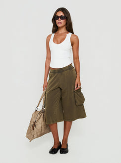 Harleah Wide Cargo Fleece Shorts Brown