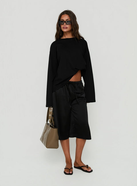 Ammeliah Satin Tie Waist Longline Shorts Black