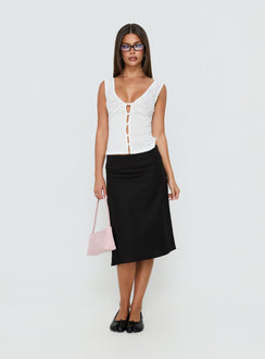Crafted with the Such Delight Linen Midi Skirt Black womens-skirts featuring relaxed aline design detail