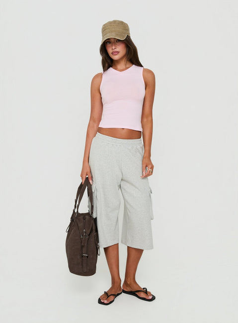 Harleah Wide Cargo Fleece Shorts Grey Marle