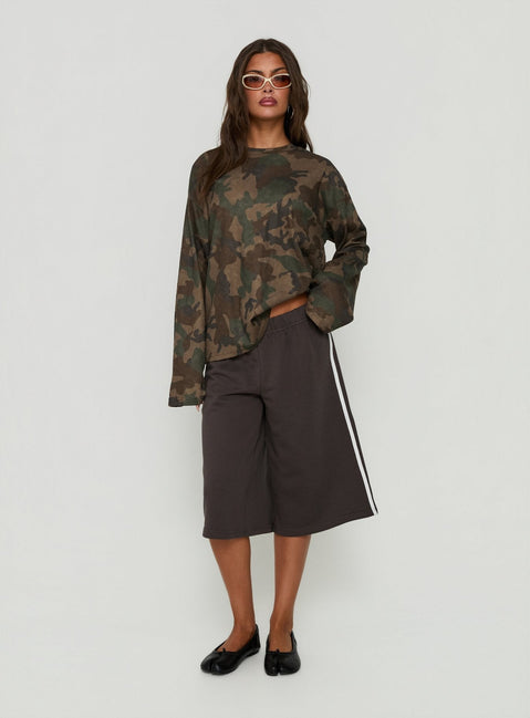 Arlla Waffle Jersey Long Sleeve Top Camo