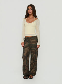 Kaiyah Sheer V Neck Long Sleeve Top Yellow