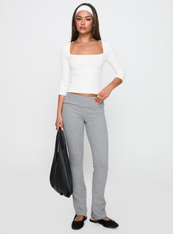 front view of model wearing Princess Polly So American Rib 3/4 Sleeve Top White Three Fourth Sleeves Square Neck 