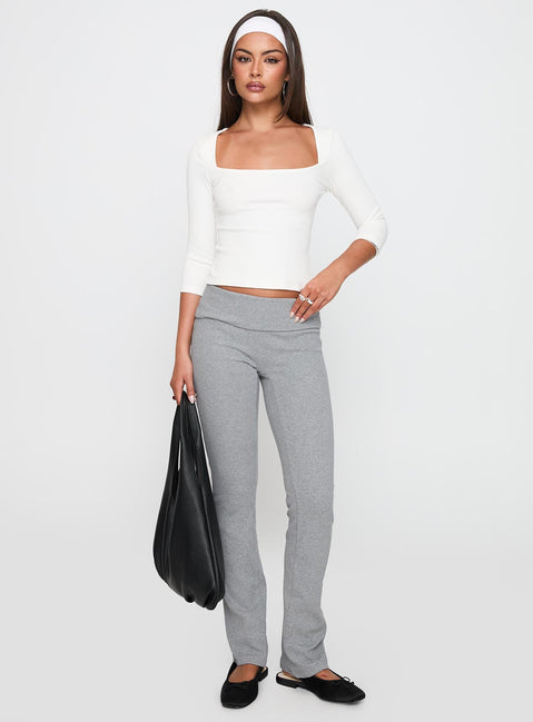 front view of model wearing Princess Polly So American Rib 3/4 Sleeve Top White Three Fourth Sleeves Square Neck 