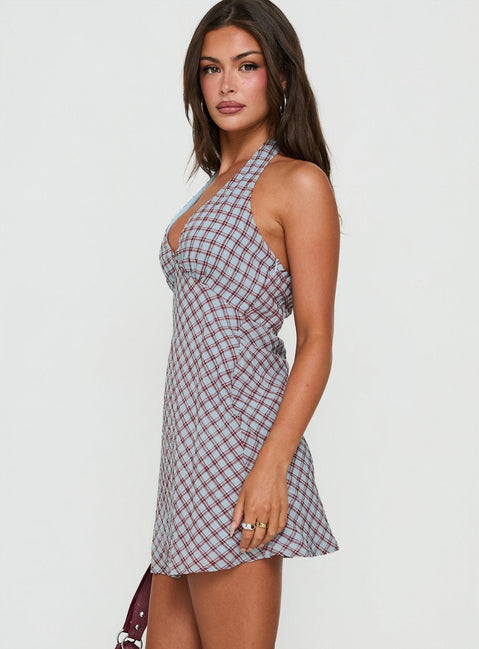 Nellie Halter Mini Dress Blue Check