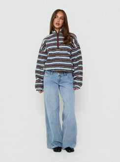 Quinee Polar Fleece Jumper Brown / Blue Multi