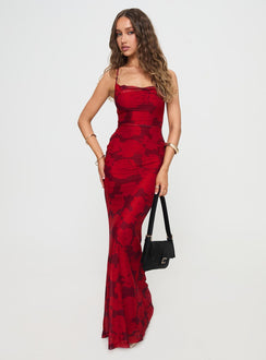 front view of model wearing Princess Polly Rosarie Maxi Dress Multi Cowl Neck 