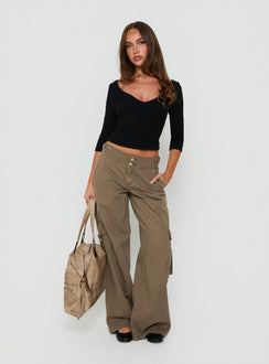 Kellenna Straight Leg Low Rise Cargo Pants Khaki