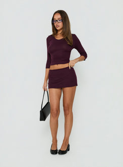Sofelia Pointelle V Neck Top Plum