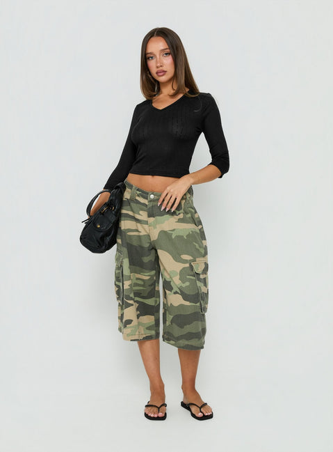 Sofelia Pointelle V Neck Top Black
