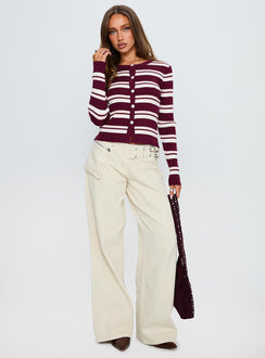 Donoven Long Sleeve Top Burgundy Stripe