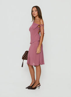 Featuring the Vianna Sheer Midi Skirt Pink womens-skirts in midi length side view of model wearing Princess Polly