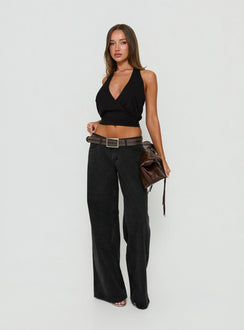 Picco Ultra Low Rise Wide Leg Jeans Washed Black