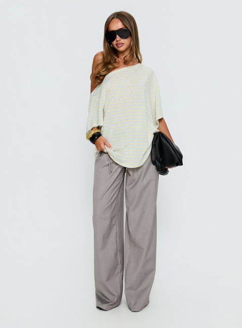 Winny Off Shoulder Tee Grey Marle / Lemon Stripe
