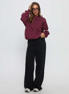 front view of model wearing Princess Polly Kisses Graphic Hoodie Wine Longline Jumpers 