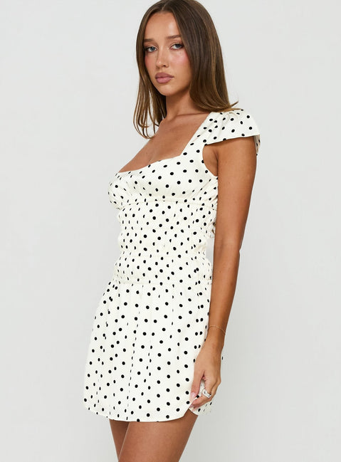 Evangelie Ruched Mini Dress White Polka