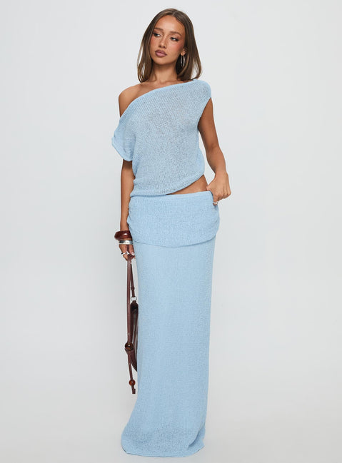Courter Boucle Off Shoulder Top Blue