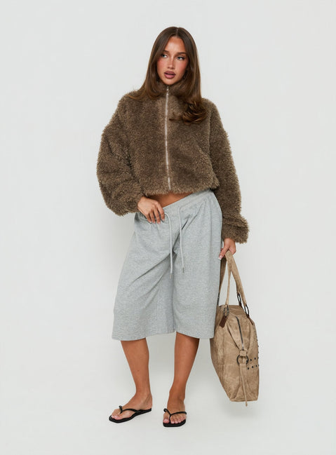 Jordynn Fleece Zip Through Jacket Brown