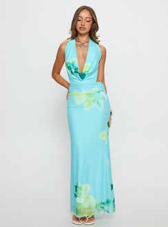 Tigress Halter Maxi Dress Blue Floral