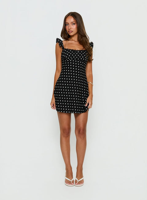 Beacall Mini Dress Black Polka Dot