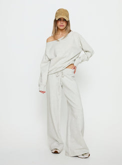 back view of model wearing Princess Polly Dodie Wide Leg Pants Grey Marle Mid Rise Pants 