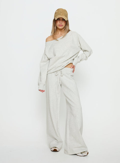 back view of model wearing Princess Polly Dodie Wide Leg Pants Grey Marle Mid Rise Pants 