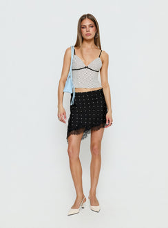 Idette Lace Asymmetrical Mini Skirt Black Polka Dot