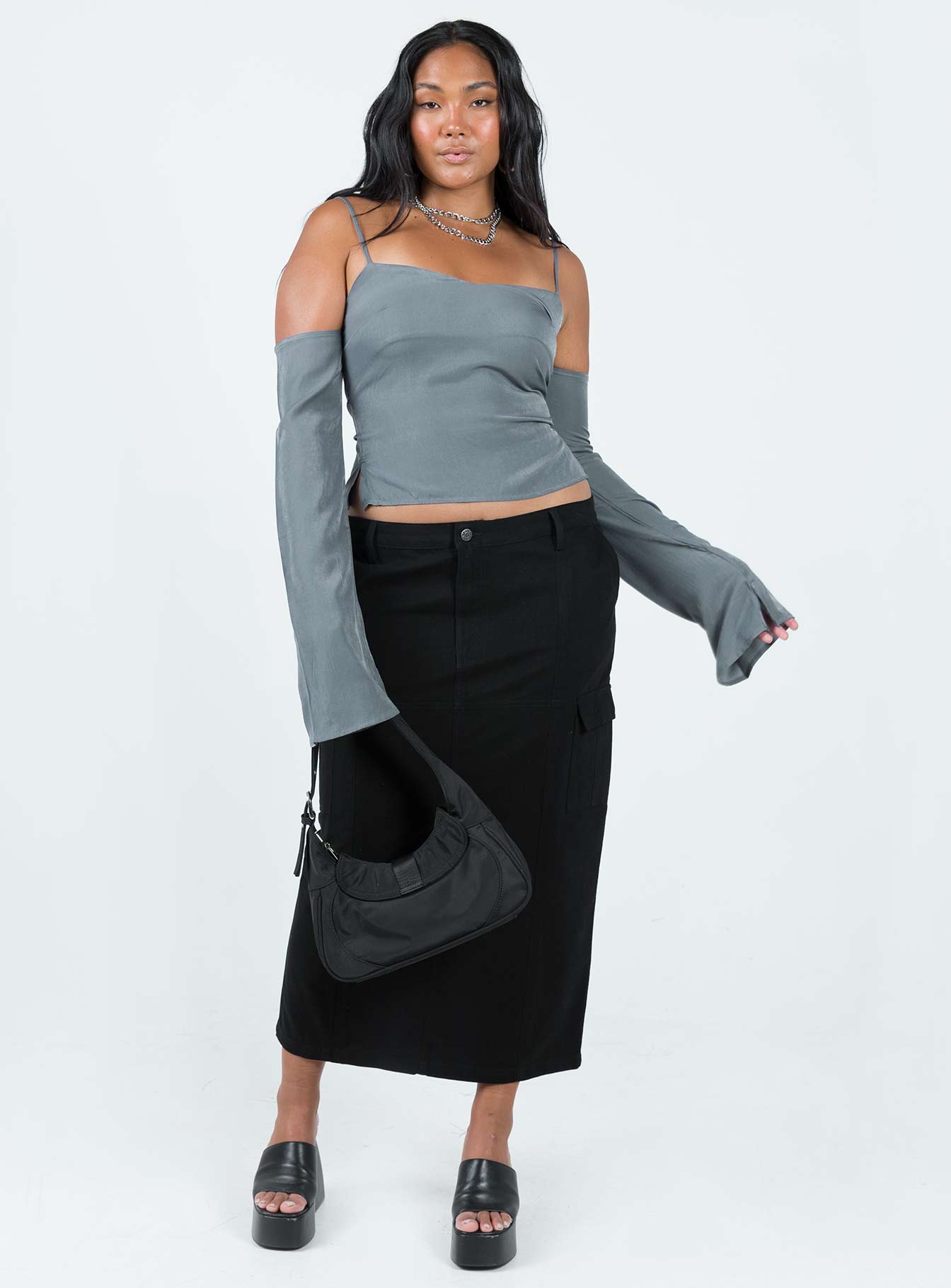 black high neck cold shoulder top