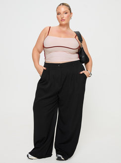 front view of model wearing Princess Polly Maidenwell Contrast Top Pink Curve Sleeveless Square Neck 