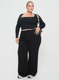 front view of model wearing Princess Polly Lulu Pants Black Curve High Waisted Pants 
