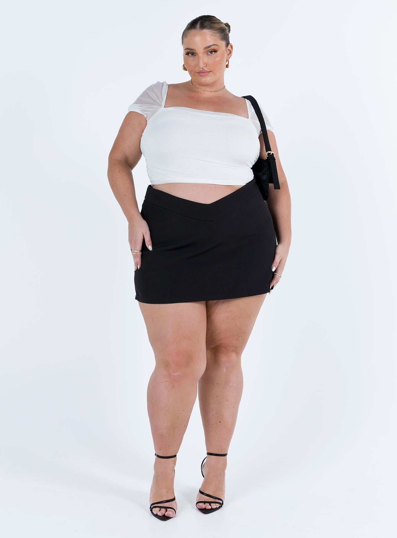 product Princess Polly Sleeveless Asymmetric Neckline  City Lights Crop Top White Curve