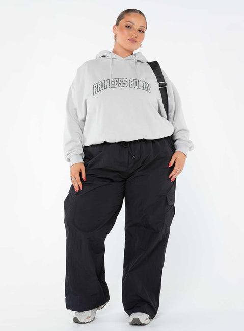 Princess Polly Hooded Sweatshirt Collegiate Text Grey / Green Curve Princess Polly  regular 