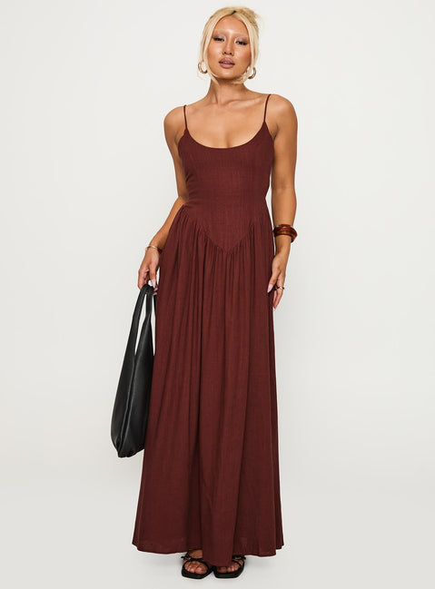 Palisades Tie Up Maxi Dress Brown