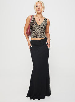 front view of model wearing Princess Polly Honeymoon Stage Top Leopard Sleeveless V-Neck 